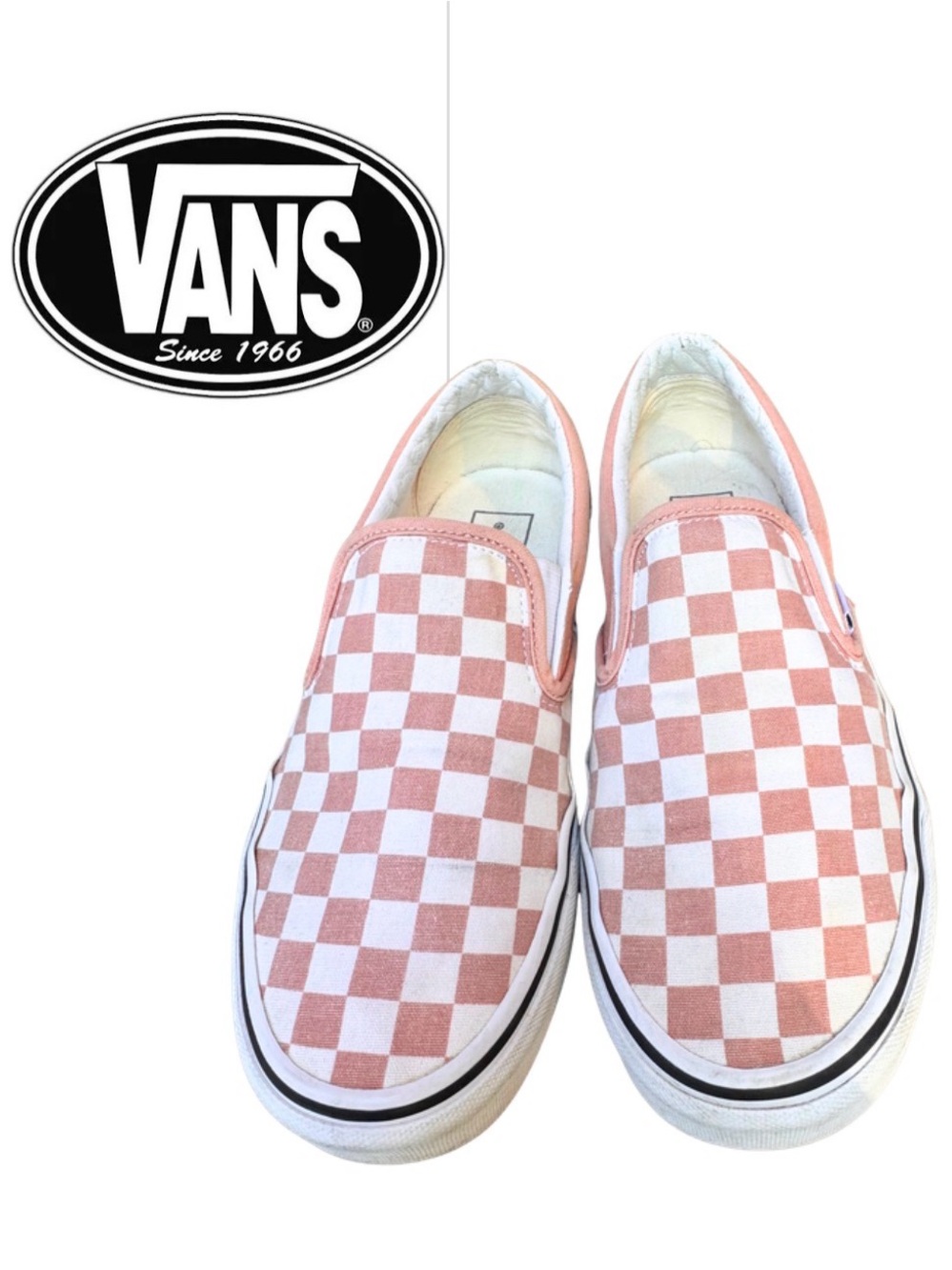 Vans Slip-On Checkerboard Sneakers in Light Pink and White